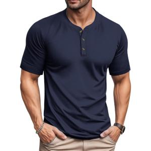 imageMAGCOMSEN Mens Henley Short Sleeve Shirt Moisture Wicking Lightweight Cotton TShirts Casual Summer Basic Tee ShirtNavy