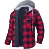 imageMAGCOMSEN Mens Quilted Lined Flannel Hoodie Jacket Cotton Button Down Shirt Jacket Long Sleeve Plaid Shirt ShacketNavy red