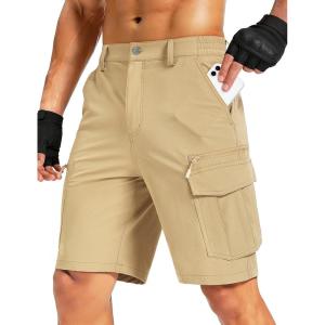 imageMAGCOMSEN Mens Hiking Cargo Shorts 9quot Quick Dry Lightweight Shorts with 7 Pockets Outdoor Work Shorts Fishing CasualKhaki