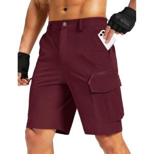 imageMAGCOMSEN Mens Hiking Cargo Shorts 9quot Quick Dry Lightweight Shorts with 7 Pockets Outdoor Work Shorts Fishing CasualWine Red
