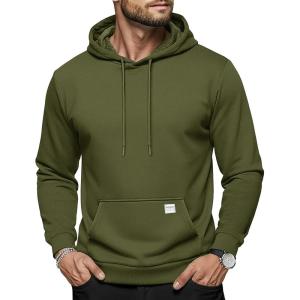 imageMAGCOMSEN Mens Hoodies Sweatshirts Casual Fashion Fleece Lined Pullover Athletic Hoody with Kangaroo PocketArmygreen