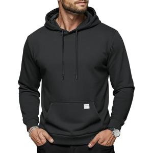 imageMAGCOMSEN Mens Hoodies Sweatshirts Casual Fashion Fleece Lined Pullover Athletic Hoody with Kangaroo PocketBlack