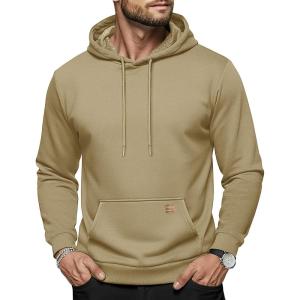 imageMAGCOMSEN Mens Hoodies Sweatshirts Casual Fashion Fleece Lined Pullover Athletic Hoody with Kangaroo PocketKhaki