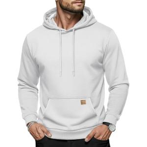 imageMAGCOMSEN Mens Hoodies Sweatshirts Casual Fashion Fleece Lined Pullover Athletic Hoody with Kangaroo PocketWhite