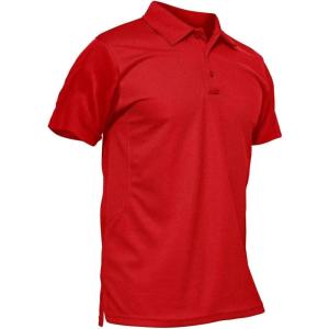 imageMAGCOMSEN Mens Polo Shirt Quick Dry Performance Short Sleeve Tactical Shirts Pique Jersey Golf Shirt13 Tomato Red