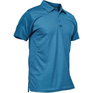 imageMAGCOMSEN Mens Polo Shirt Quick Dry Performance Short Sleeve Tactical Shirts Pique Jersey Golf Shirt14 Blue Green