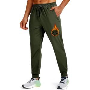 imageMAGCOMSEN Fleece Lined Joggers for Mens Winter Thermal Warm Sweatpants with Pockets Workout Athletic Gym PantsArmy Green