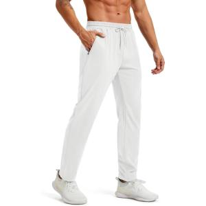 imageMAGCOMSEN Mens Athletic Pants with Zipper Pockets Lightweight Tapered Joggers Breathable for Workout Running TravelWhite