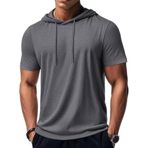 imageMAGCOMSEN Mens Short Sleeve Hoodie Workout Gym Athletic Cotton Lightweight Hooded T Shirts SweatshirtDark Gray