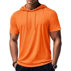 imageMAGCOMSEN Mens Short Sleeve Hoodie Workout Gym Athletic Cotton Lightweight Hooded T Shirts SweatshirtOrange
