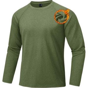 imageMAGCOMSEN Mens Thermal Long Sleeve Shirt Fleece Lined Base Layer Undershirt Atheltic Workout Top for Cold WeatherArmy Green