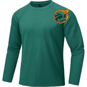 imageMAGCOMSEN Mens Thermal Long Sleeve Shirt Fleece Lined Base Layer Undershirt Atheltic Workout Top for Cold WeatherEmerald Green