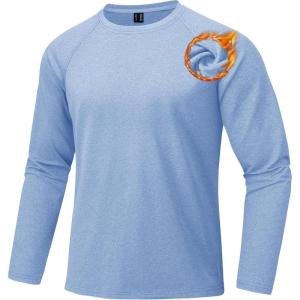 imageMAGCOMSEN Mens Thermal Long Sleeve Shirt Fleece Lined Base Layer Undershirt Atheltic Workout Top for Cold WeatherLight Blue
