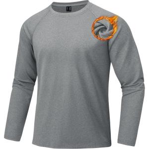 imageMAGCOMSEN Mens Thermal Long Sleeve Shirt Fleece Lined Base Layer Undershirt Atheltic Workout Top for Cold WeatherLight Grey