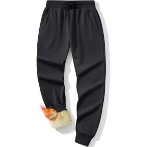 imageMAGCOMSEN Mens Winter Fleece Lined Pants Sherpa Sweatpants Thermal Warm Heavyweight Joggers Active Pants with 3 PocketsBlack