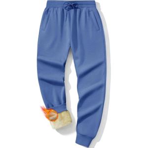 imageMAGCOMSEN Mens Winter Fleece Lined Pants Sherpa Sweatpants Thermal Warm Heavyweight Joggers Active Pants with 3 PocketsGrey Blue