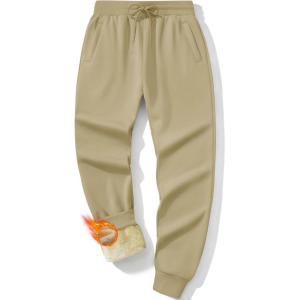 imageMAGCOMSEN Mens Winter Fleece Lined Pants Sherpa Sweatpants Thermal Warm Heavyweight Joggers Active Pants with 3 PocketsKhaki