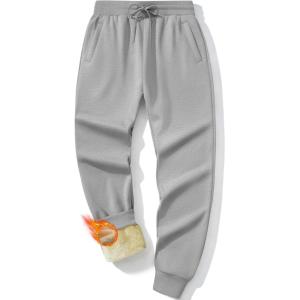 imageMAGCOMSEN Mens Winter Fleece Lined Pants Sherpa Sweatpants Thermal Warm Heavyweight Joggers Active Pants with 3 PocketsLight Grey