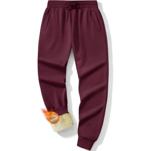 imageMAGCOMSEN Mens Winter Fleece Lined Pants Sherpa Sweatpants Thermal Warm Heavyweight Joggers Active Pants with 3 PocketsWine Red