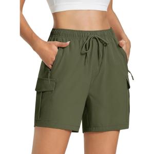imageMAGCOMSEN Womens 5 Hiking Cargo Shorts UPF 50 Quick Dry Lightweight Athletic Golf Outdoor Summer with Zipper PocketsArmygreen