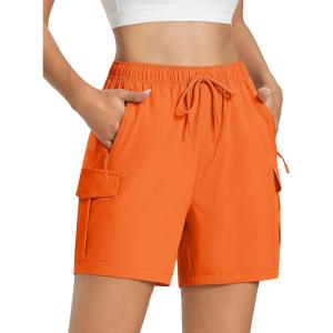 imageMAGCOMSEN Womens 5 Hiking Cargo Shorts UPF 50 Quick Dry Lightweight Athletic Golf Outdoor Summer with Zipper PocketsFluorescent Orange