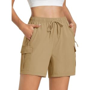 imageMAGCOMSEN Womens 5 Hiking Cargo Shorts UPF 50 Quick Dry Lightweight Athletic Golf Outdoor Summer with Zipper PocketsKhaki