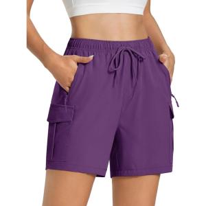 imageMAGCOMSEN Womens 5 Hiking Cargo Shorts UPF 50 Quick Dry Lightweight Athletic Golf Outdoor Summer with Zipper PocketsPurplishred