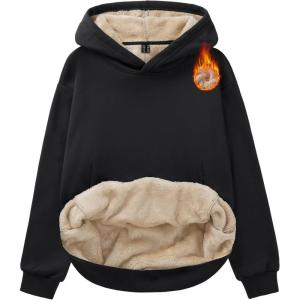 imageMAGCOMSEN Womens Fleece Hoodie Sherpa Sweatshirt Warm Long Sleeve Shirts Hooded with Pockets Casual Loose FitBlack