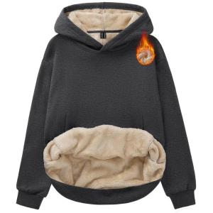 imageMAGCOMSEN Womens Fleece Hoodie Sherpa Sweatshirt Warm Long Sleeve Shirts Hooded with Pockets Casual Loose FitGray
