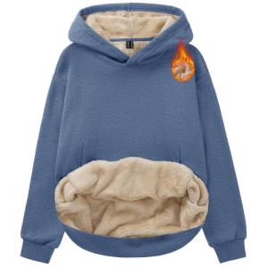 imageMAGCOMSEN Womens Fleece Hoodie Sherpa Sweatshirt Warm Long Sleeve Shirts Hooded with Pockets Casual Loose FitGrey Blue