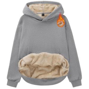 imageMAGCOMSEN Womens Fleece Hoodie Sherpa Sweatshirt Warm Long Sleeve Shirts Hooded with Pockets Casual Loose FitLtgray