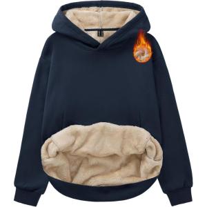 imageMAGCOMSEN Womens Fleece Hoodie Sherpa Sweatshirt Warm Long Sleeve Shirts Hooded with Pockets Casual Loose FitNavy