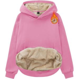 imageMAGCOMSEN Womens Fleece Hoodie Sherpa Sweatshirt Warm Long Sleeve Shirts Hooded with Pockets Casual Loose FitPink