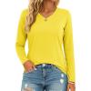 image:imageMAGCOMSEN Womens Long Sleeve Shirts V Neck Cotton Basic Tee Soft Breathable Casual Tops CassicFit TShirtYellow