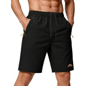 image:imageMAGCOMSEN Mens Hiking Shorts 9quot Quick Dry Lightweight Running Shorts with Zipper Pockets for Workout Athletic Sport1black