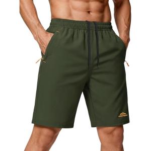 image:imageMAGCOMSEN Mens Hiking Shorts 9quot Quick Dry Lightweight Running Shorts with Zipper Pockets for Workout Athletic SportArmy Green