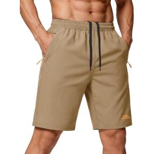 image:imageMAGCOMSEN Mens Hiking Shorts 9quot Quick Dry Lightweight Running Shorts with Zipper Pockets for Workout Athletic SportKhaki