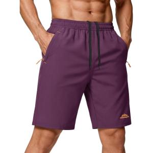 image:imageMAGCOMSEN Mens Hiking Shorts 9quot Quick Dry Lightweight Running Shorts with Zipper Pockets for Workout Athletic SportPurple Red