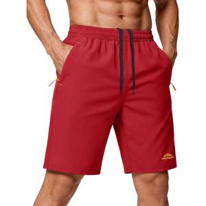 image:imageMAGCOMSEN Mens Hiking Shorts 9quot Quick Dry Lightweight Running Shorts with Zipper Pockets for Workout Athletic SportTomato Red