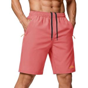 image:imageMAGCOMSEN Mens Hiking Shorts 9quot Quick Dry Lightweight Running Shorts with Zipper Pockets for Workout Athletic SportWatermelon Red