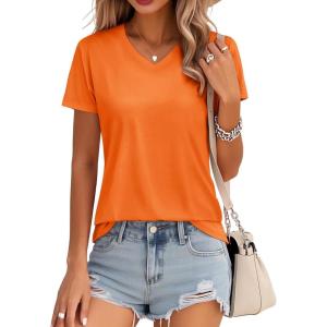 image:imageMAGCOMSEN Womens Cotton T Shirt VNeck Short Sleeve Shirt ClassicFit Casual Breathable Tee Summer Basic TopsOrange