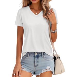 image:imageMAGCOMSEN Womens Cotton T Shirt VNeck Short Sleeve Shirt ClassicFit Casual Breathable Tee Summer Basic TopsWhite