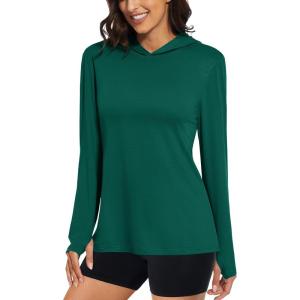 image:imageMAGCOMSEN Womens Sun Hoodie UPF 50 Long Sleeve Shirts for Hiking Fishing Athletic Lightweight UV HoodieEmerald Green