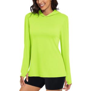 image:imageMAGCOMSEN Womens Sun Hoodie UPF 50 Long Sleeve Shirts for Hiking Fishing Athletic Lightweight UV HoodieFluorescent Green