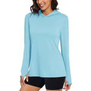 image:imageMAGCOMSEN Womens Sun Hoodie UPF 50 Long Sleeve Shirts for Hiking Fishing Athletic Lightweight UV HoodieLight Blue