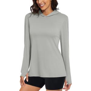 image:imageMAGCOMSEN Womens Sun Hoodie UPF 50 Long Sleeve Shirts for Hiking Fishing Athletic Lightweight UV HoodieLight Grey