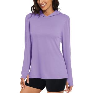 image:imageMAGCOMSEN Womens Sun Hoodie UPF 50 Long Sleeve Shirts for Hiking Fishing Athletic Lightweight UV HoodieLight Purple