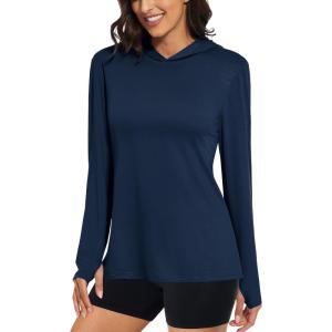 image:imageMAGCOMSEN Womens Sun Hoodie UPF 50 Long Sleeve Shirts for Hiking Fishing Athletic Lightweight UV HoodieNavy