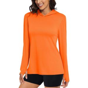 image:imageMAGCOMSEN Womens Sun Hoodie UPF 50 Long Sleeve Shirts for Hiking Fishing Athletic Lightweight UV HoodieOrange