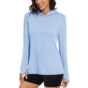 image:imageMAGCOMSEN Womens Sun Hoodie UPF 50 Long Sleeve Shirts for Hiking Fishing Athletic Lightweight UV HoodiePale Blue